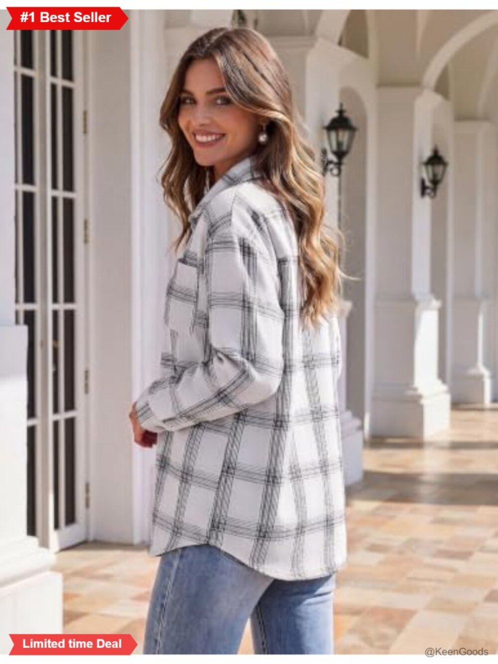 Flannel Shacket Plaid Button Down Long Sleeve Shirt Casual Jacket - Picture 3 of 6